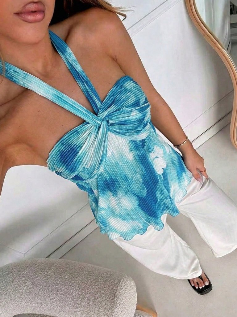 Blue Elegant Women's Y2k Vacation Tie-Dye Camisole Top